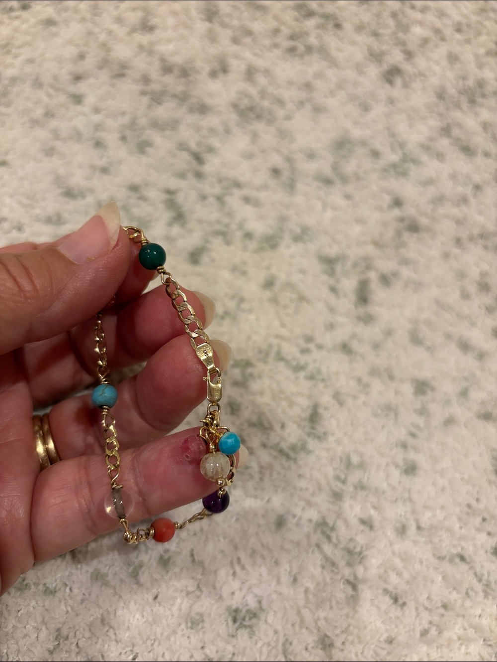 Colorful Semi Prescious Stones Beaded 14 kt Gold Chain Bracelet RS - Picture 5 of 9